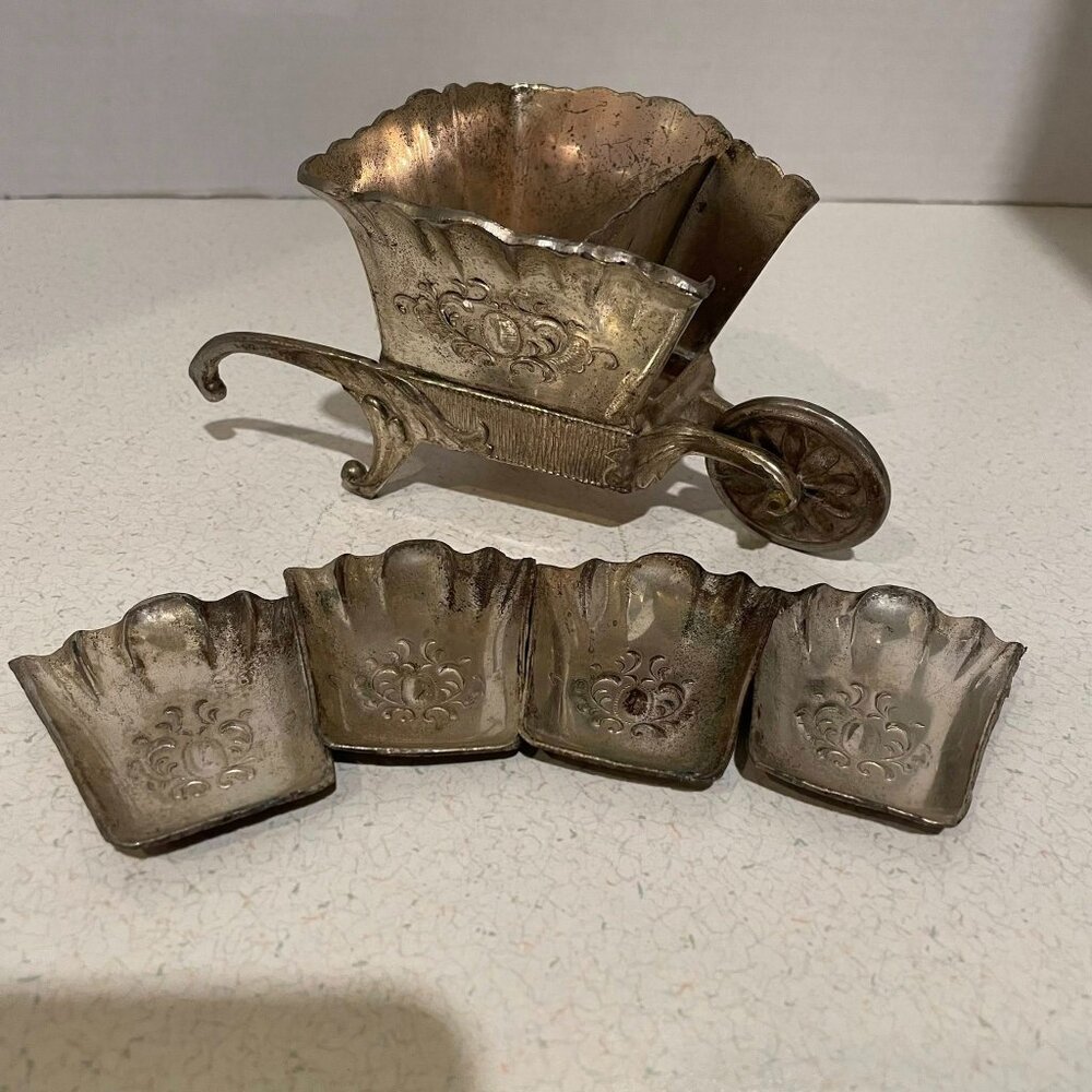 VTG 40s HTF Occupied Japan Wheelbarrow Ashtray Butler 4 Mini Ashtray Stamped E K
